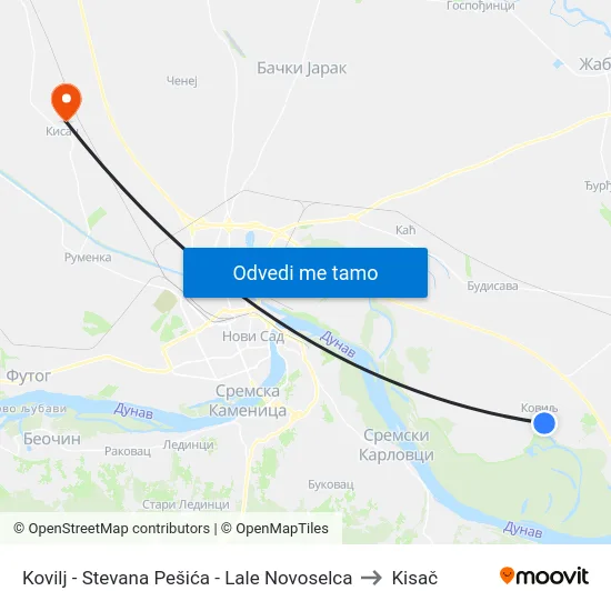 Kovilj - Stevana Pešića - Lale Novoselca to Kisač map