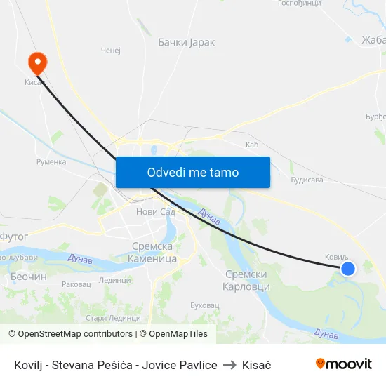 Kovilj - Stevana Pešića - Jovice Pavlice to Kisač map