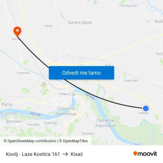 Kovilj - Laze Kostića 161 to Kisač map