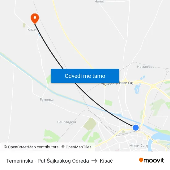 Temerinska - Put Šajkaškog Odreda to Kisač map