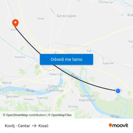 Kovilj - Centar to Kisač map