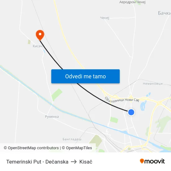 Temerinski Put - Dečanska to Kisač map