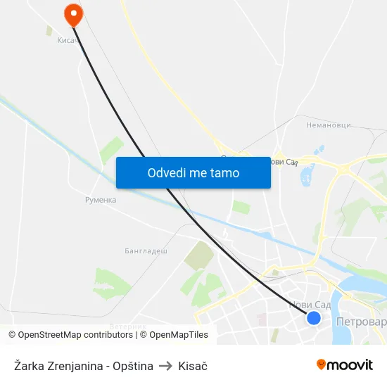 Žarka Zrenjanina - Opština to Kisač map