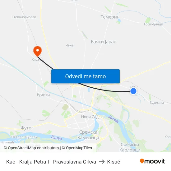 Kać - Kralja Petra I - Pravoslavna Crkva to Kisač map