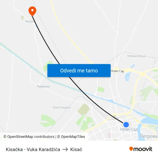 Kisačka - Vuka Karadžića to Kisač map