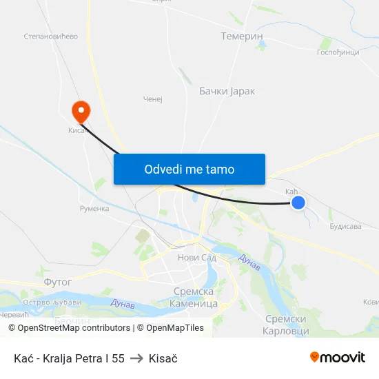Kać - Kralja Petra I 55 to Kisač map