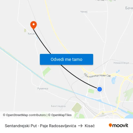 Sentandrejski Put - Paje Radosavljevića to Kisač map