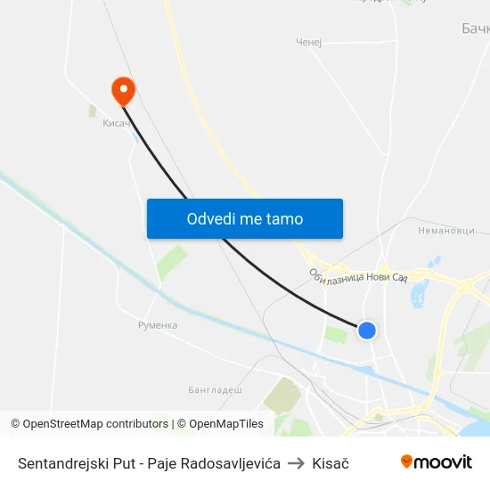 Sentandrejski Put - Paje Radosavljevića to Kisač map