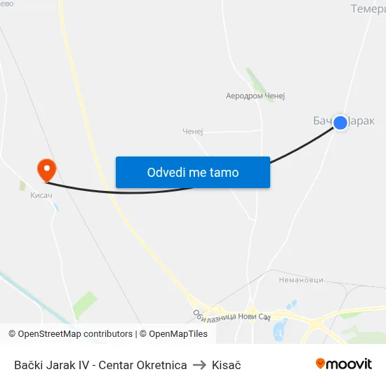 Bački Jarak IV - Centar Okretnica to Kisač map