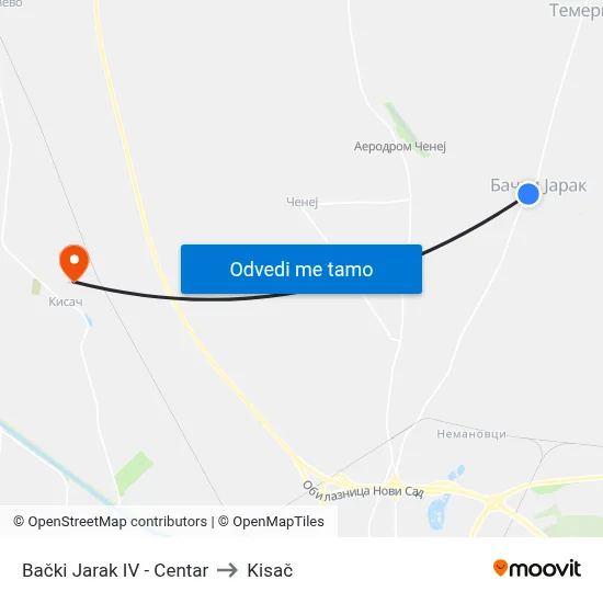 Bački Jarak IV - Centar to Kisač map