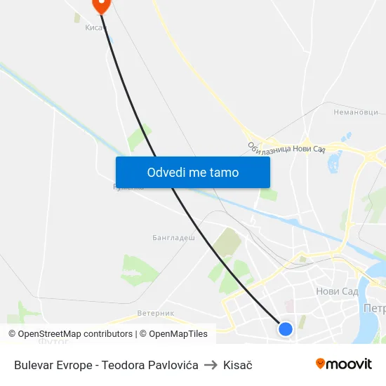 Bulevar Evrope - Teodora Pavlovića to Kisač map