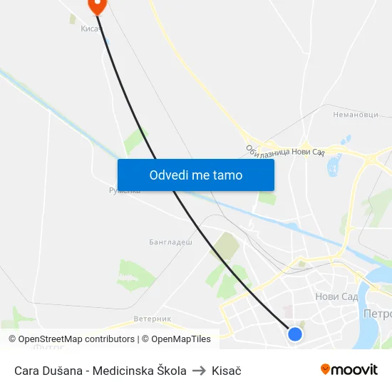 Cara Dušana - Medicinska Škola to Kisač map