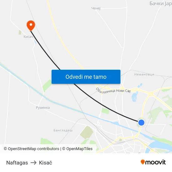 Naftagas to Kisač map