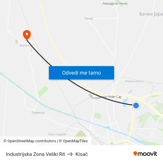 Industrijska Zona Veliki Rit to Kisač map