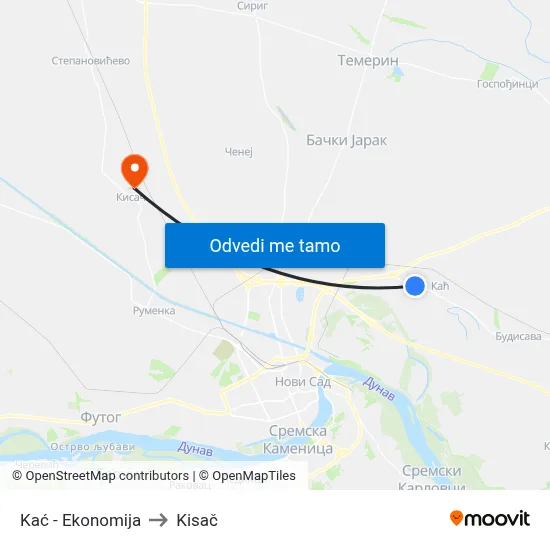 Kać - Ekonomija to Kisač map