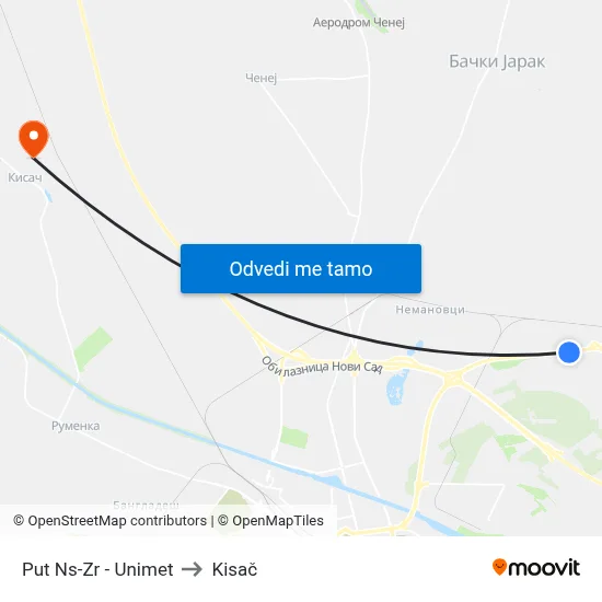 Put Ns-Zr - Unimet to Kisač map