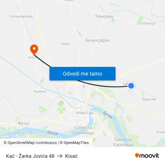 Kać - Žarka Jovića 48 to Kisač map