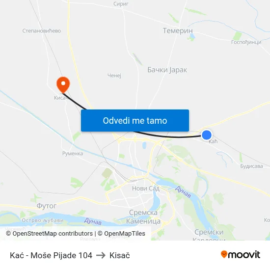 Kać - Moše Pijade 104 to Kisač map