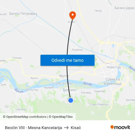 Beočin VIII - Mesna Kancelarija to Kisač map