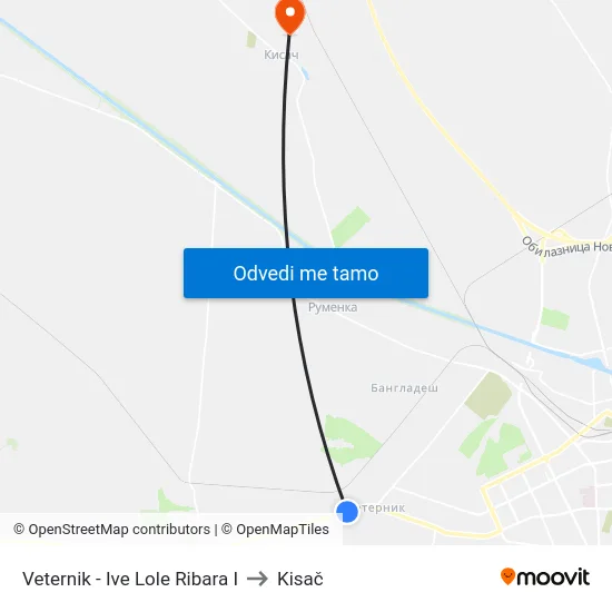 Veternik - Ive Lole Ribara I to Kisač map