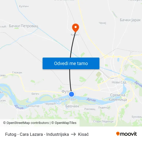 Futog - Cara Lazara - Industrijska to Kisač map