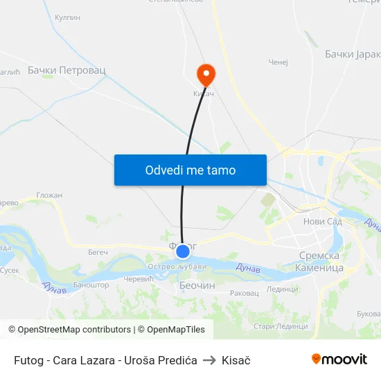 Futog - Cara Lazara - Uroša Predića to Kisač map