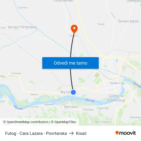 Futog - Cara Lazara - Povrtarska to Kisač map