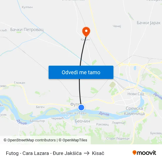 Futog - Cara Lazara - Đure Jakšića to Kisač map