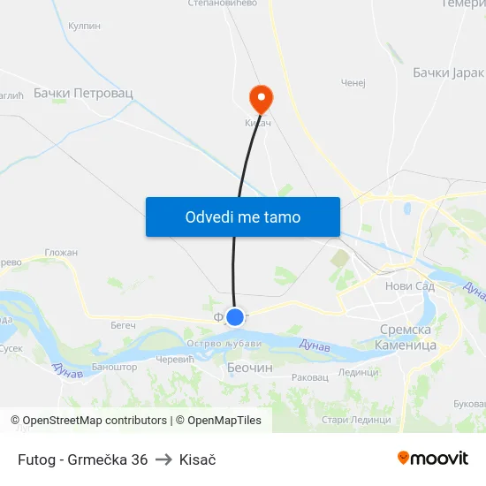 Futog - Grmečka 36 to Kisač map