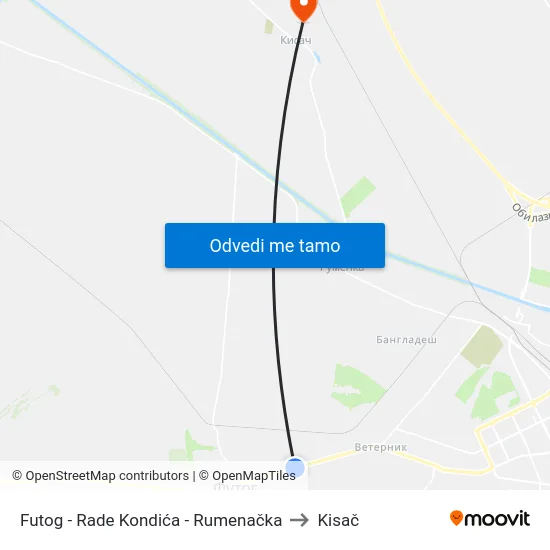 Futog - Rade Kondića - Rumenačka to Kisač map