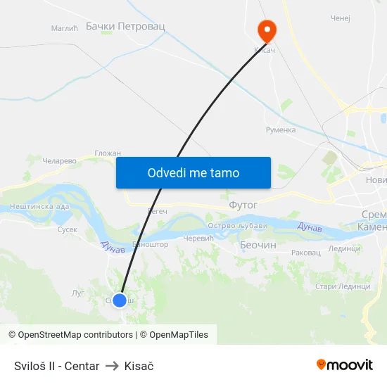Sviloš II - Centar to Kisač map
