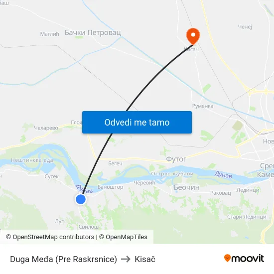 Duga Međa (Pre Raskrsnice) to Kisač map