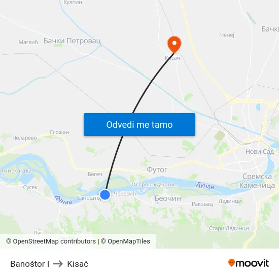 Banoštor I to Kisač map