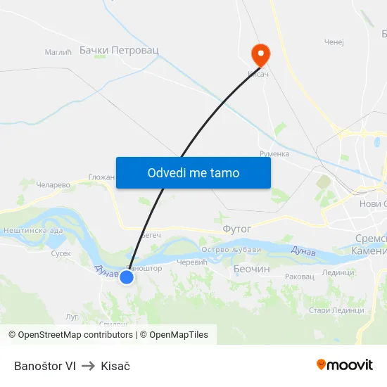 Banoštor VI to Kisač map