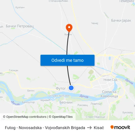 Futog - Novosadska - Vojvođanskih Brigada to Kisač map