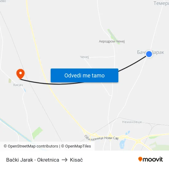 Bački Jarak - Okretnica to Kisač map