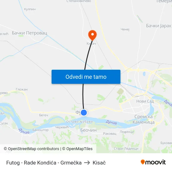 Futog - Rade Kondića - Grmečka to Kisač map