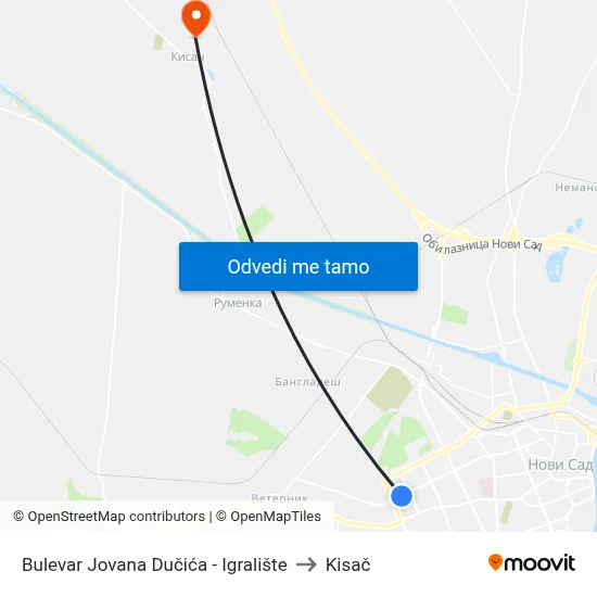 Bulevar Jovana Dučića - Igralište to Kisač map