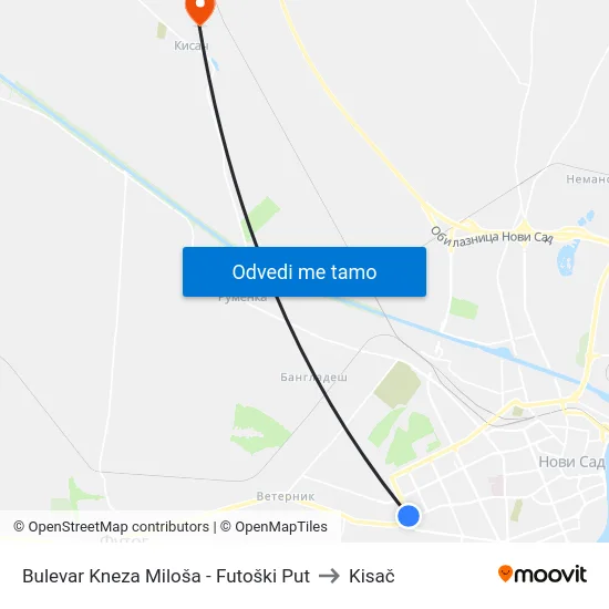 Bulevar Kneza Miloša - Futoški Put to Kisač map