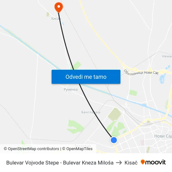 Bulevar Vojvode Stepe - Bulevar Kneza Miloša to Kisač map