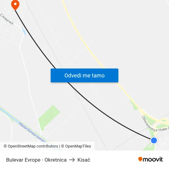 Bulevar Evrope - Okretnica to Kisač map