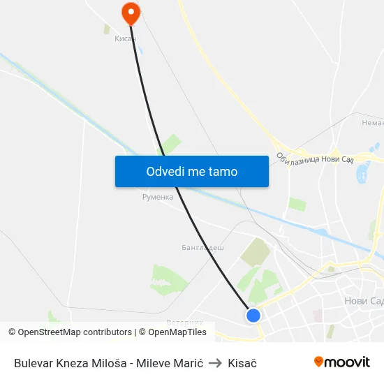 Bulevar Kneza Miloša - Mileve Marić to Kisač map