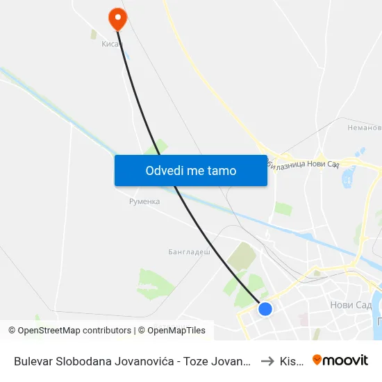 Bulevar Slobodana Jovanovića - Toze Jovanovića to Kisač map