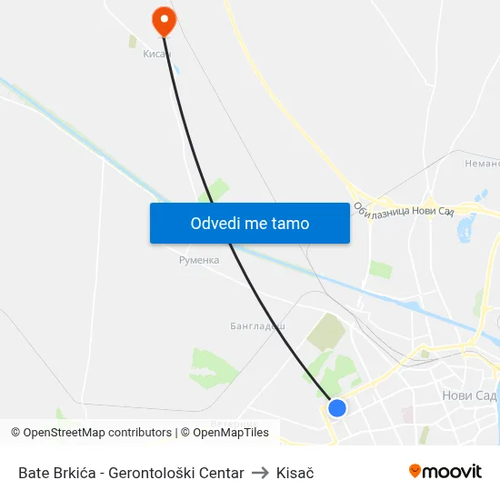 Bate Brkića - Gerontološki Centar to Kisač map