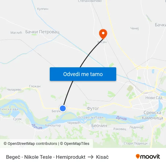 Begeč - Nikole Tesle - Hemiprodukt to Kisač map