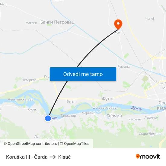 Koruška III - Čarda to Kisač map