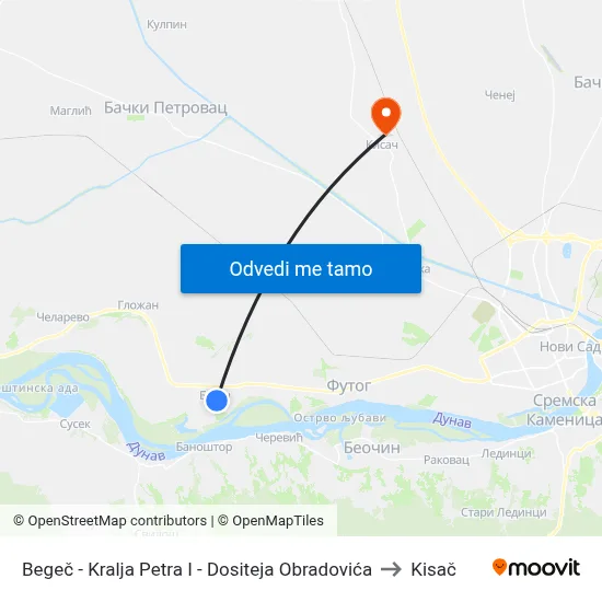 Begeč - Kralja Petra I - Dositeja Obradovića to Kisač map