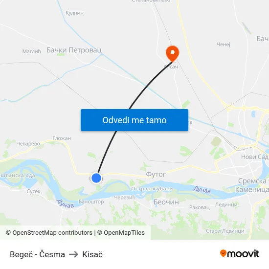 Begeč - Česma to Kisač map