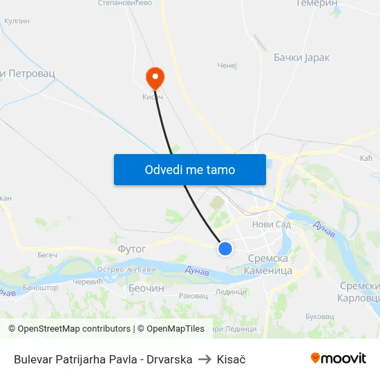 Bulevar Patrijarha Pavla - Drvarska to Kisač map