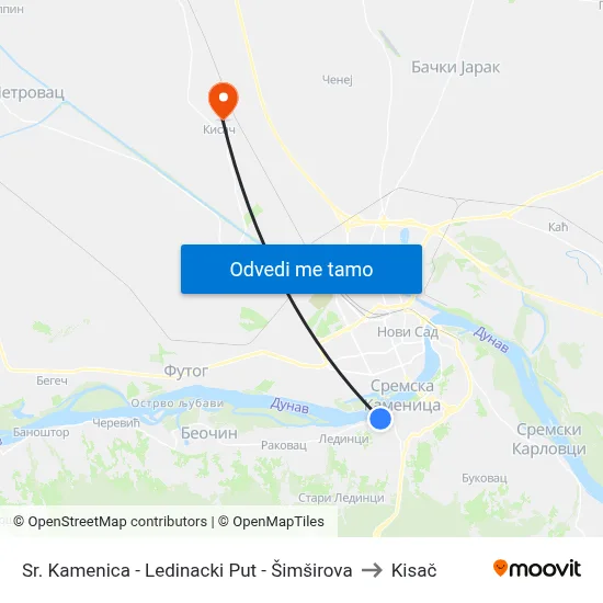 Sr. Kamenica - Ledinacki Put - Šimširova to Kisač map